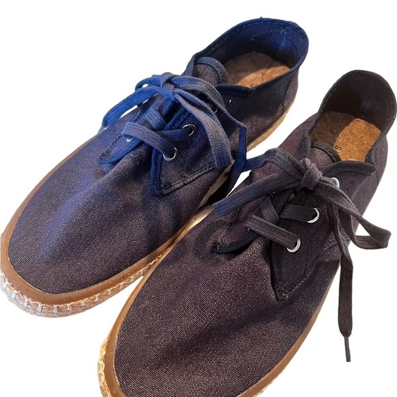 Sun Stone Zane Navy Denim Espadrille Sneaker Mens 8M W 9 Lace Up Beach Casual - Picture 12 of 13